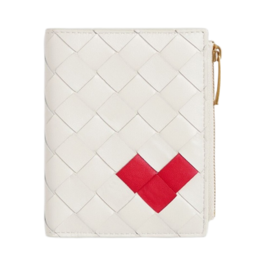 Bottega Veneta Small Intrecciato Bi-Fold Zip Wallet White
