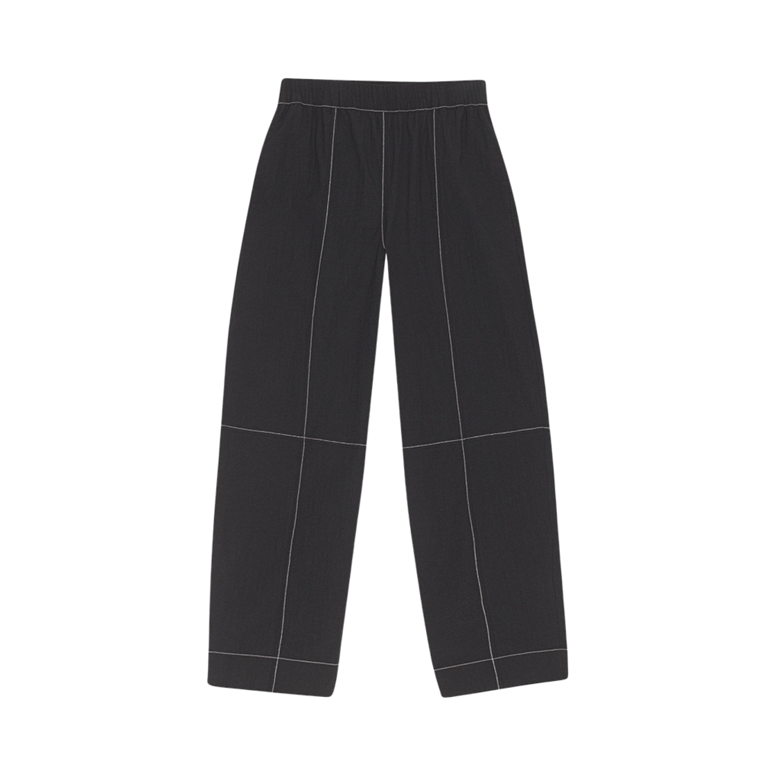 F6736-099 (W) Ganni Cotton Crepe Elasticated Curve Pants Black