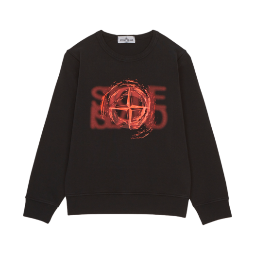 (Kids) Stone Island 62438 Printed Cotton Sweatshirt Black - 23SS