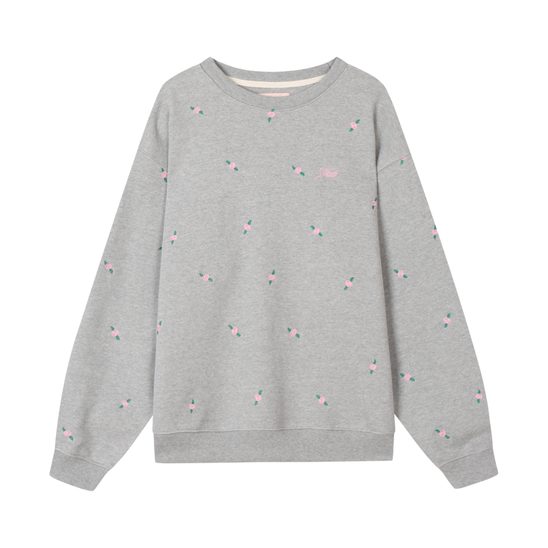 NEIB24FWTS012 Neib Rose Embroidery Sweatshirt Melange grey