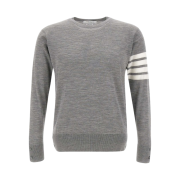 Thom Browne Fine Merino Wool Stitch 4-Bar Classic Crewneck Pullover Knit Pale Grey