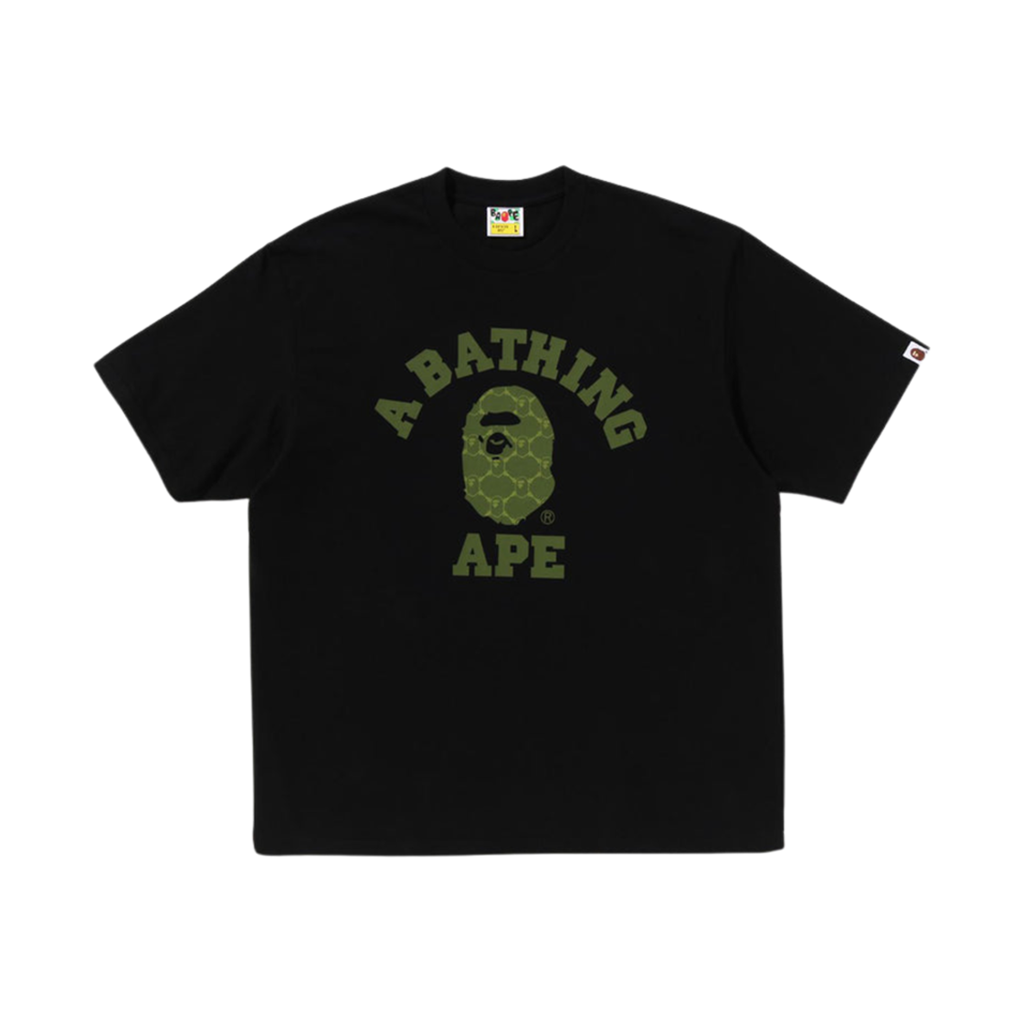 베이프 어 베이싱 에이프 모노그램 컬리지 릴렉스드 핏 티셔츠 블랙 그린(BAPE A Bathing Ape Monogram College Relaxed Fit T-Shirt Black Green) - 1