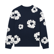 Denim Tears Long Sleeve Cotton Wreath T-Shirt Navy