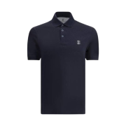 Brunello Cucinelli Embroidered Logo Polo Shirt Navy Blue