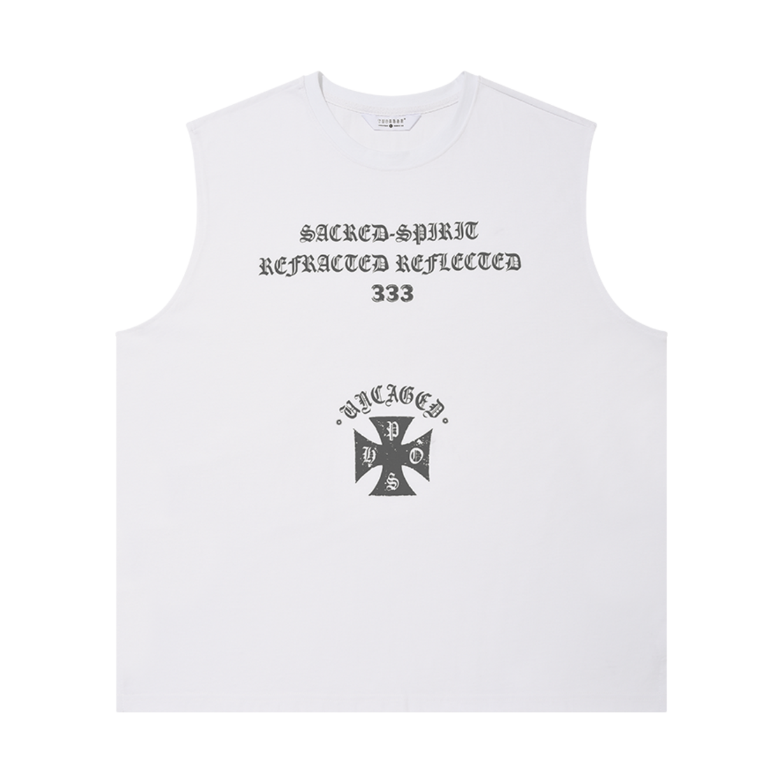 25SUCLSV004-WT PHOS333 Uncaged Slogan Sleeveless White