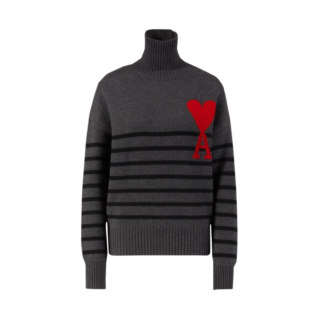 아미 빅 하트 로고 스트라이프 스웨터 그레이 블랙 레드(AMI de Coeur Stripe Sweater Grey Black Red) - 1