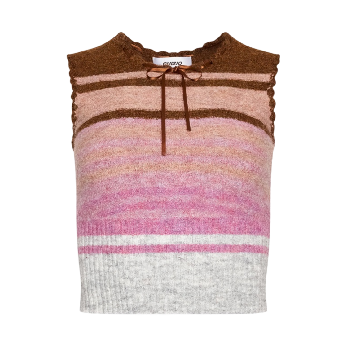 (W) 귀조 하트 스칼롭 조끼 코코아 스트라이프((W) Guizio Heart Scallop Vest Cocoa Stripe)