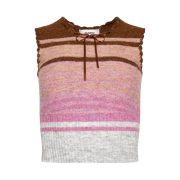 (W) Guizio Heart Scallop Vest Cocoa Stripe
