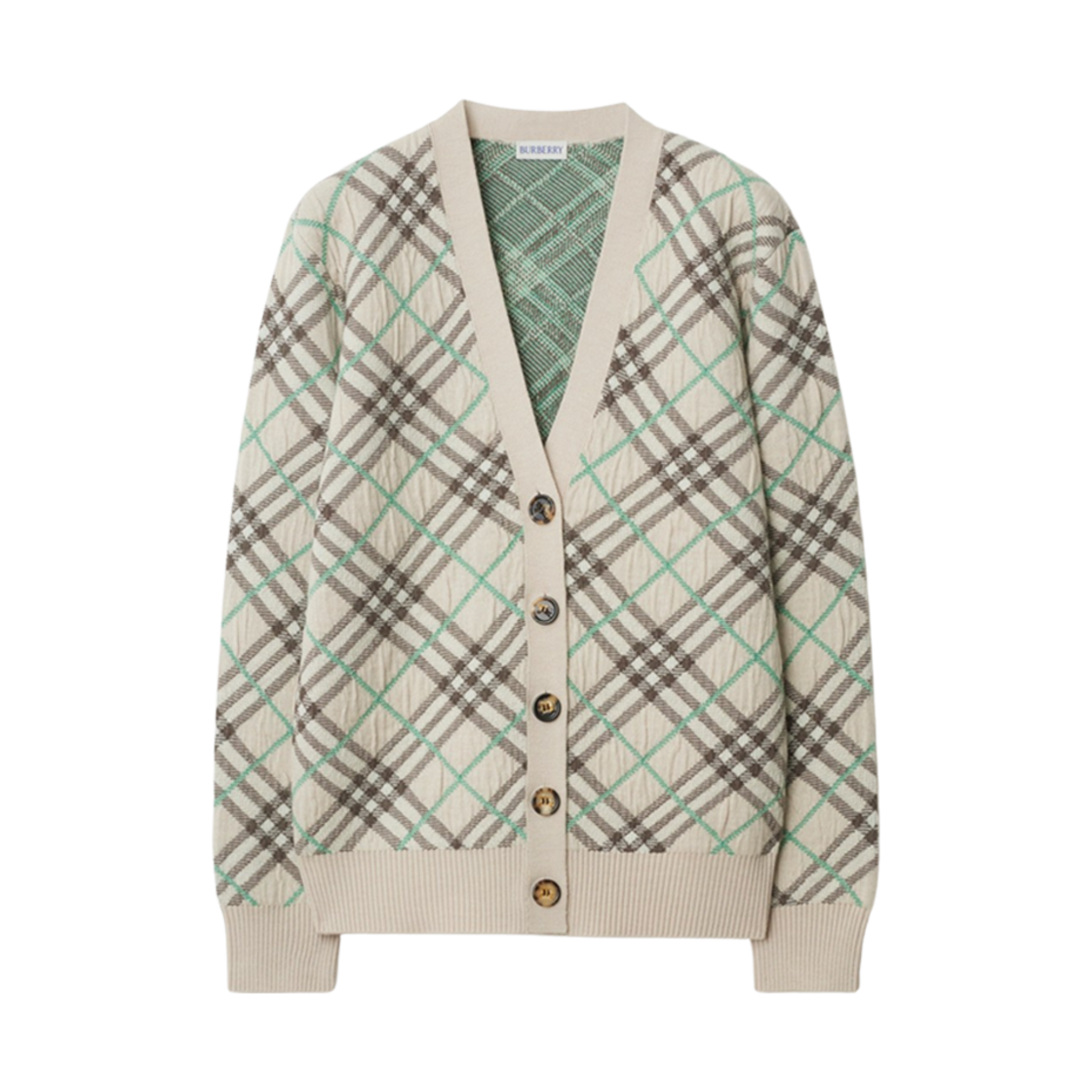 (W) 버버리 체크 울 모헤어 블렌드 가디건 허스크((W) Burberry Check Wool Mohair Blend Cardigan Husk)