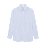 (W) Saint Laurent Cassandre Shirt in Striped Cotton Poplin Blanc Ciel