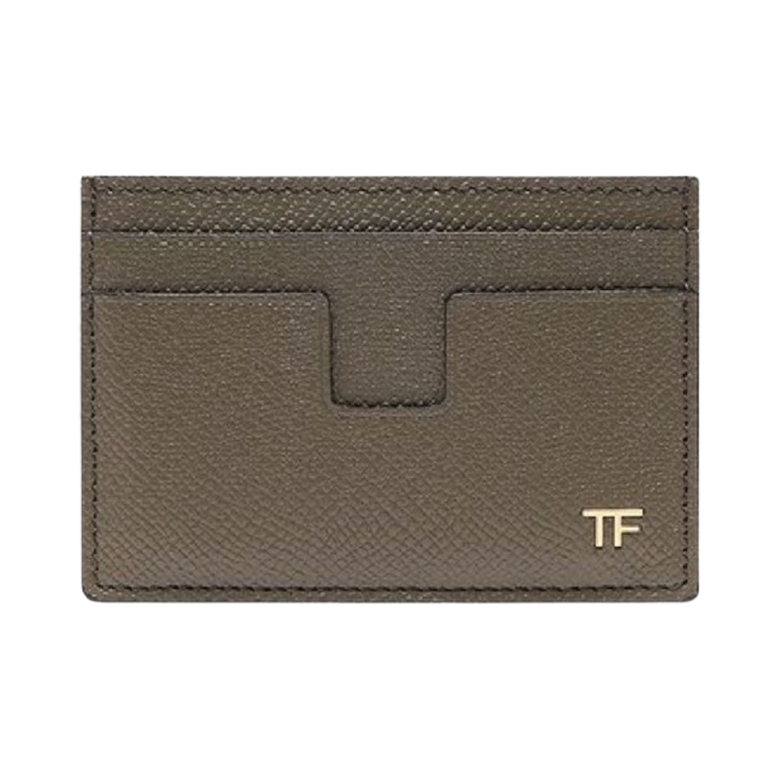 YM232T-LCL081-U4019 Tom Ford Logo T Line Leather Card Holder Wallet Khaki