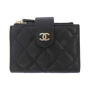 Chanel Classic Double Zipped Card Holder Grained Calfskin & Gold Black