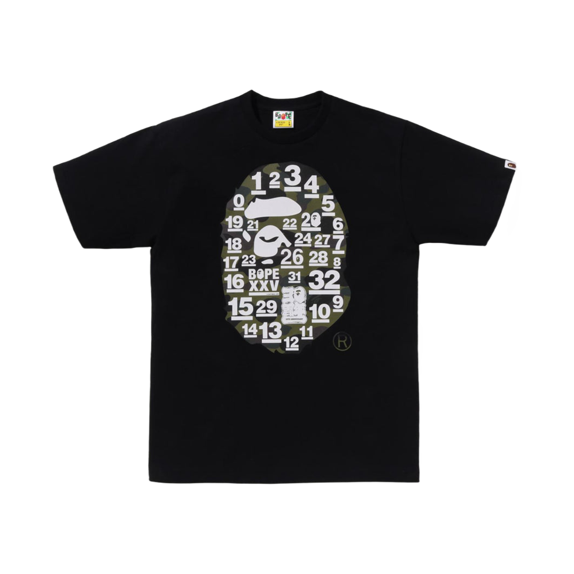 베이프 어 베이싱 에이프 32주년 퍼스트 카모 빅 에이프 헤드 티셔츠 블랙 그린