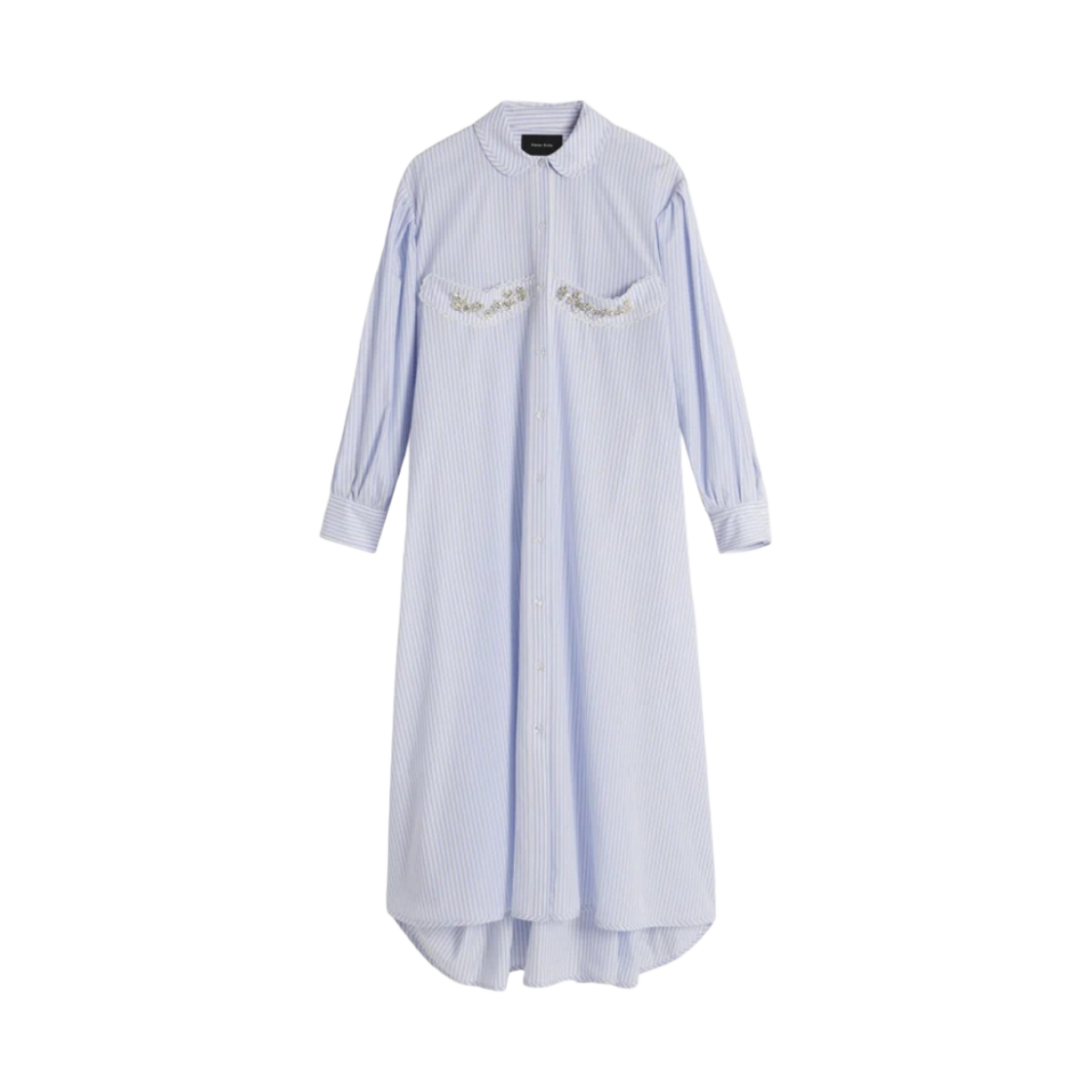 (W) 시몬 로샤 엠벨리시드 컵 디테일 롱 셔츠 드레스 블루 화이트 펄 클리어((W) Simone Rocha Long Shirt Dress with Embellished Cup Detail Blue White Pearl Clear)