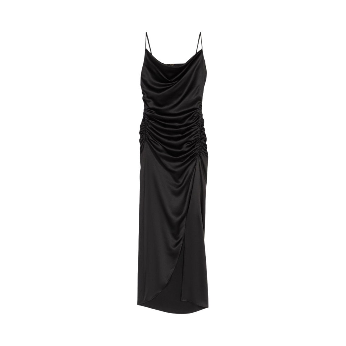 (W) 마쥬 롱 드레이프 슬릿 드레스 블랙((W) Maje Long Draped Slit Dress Black)