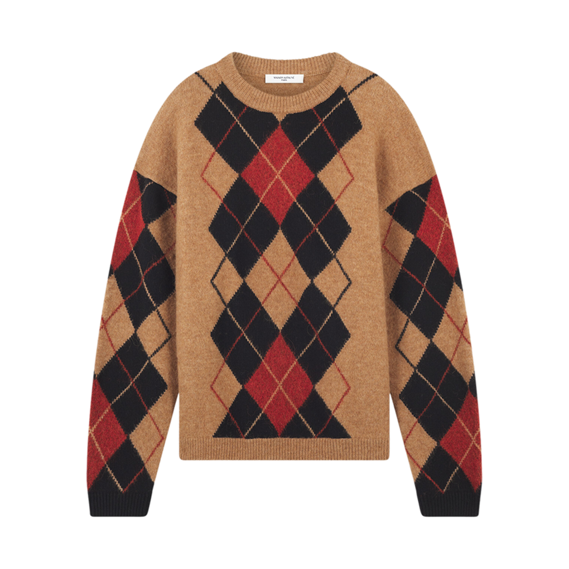 LM00804KT1089-M220 Maison Kitsune Argyle Comfort Jumper Beige Black Burnt Red