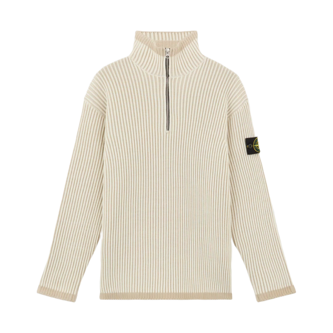 8115516C1-V0099 Stone Island 516C1 Vanise Full Rib RWS Wool Loose Fit Half-Zipper Sweater Natural White - 24FW