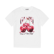(W) Ganni Basic Jersey Cherry Relaxed T-Shirt Bright White