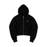BORN TO WIN Chrome B Crop Zip-Up Hoodie Black