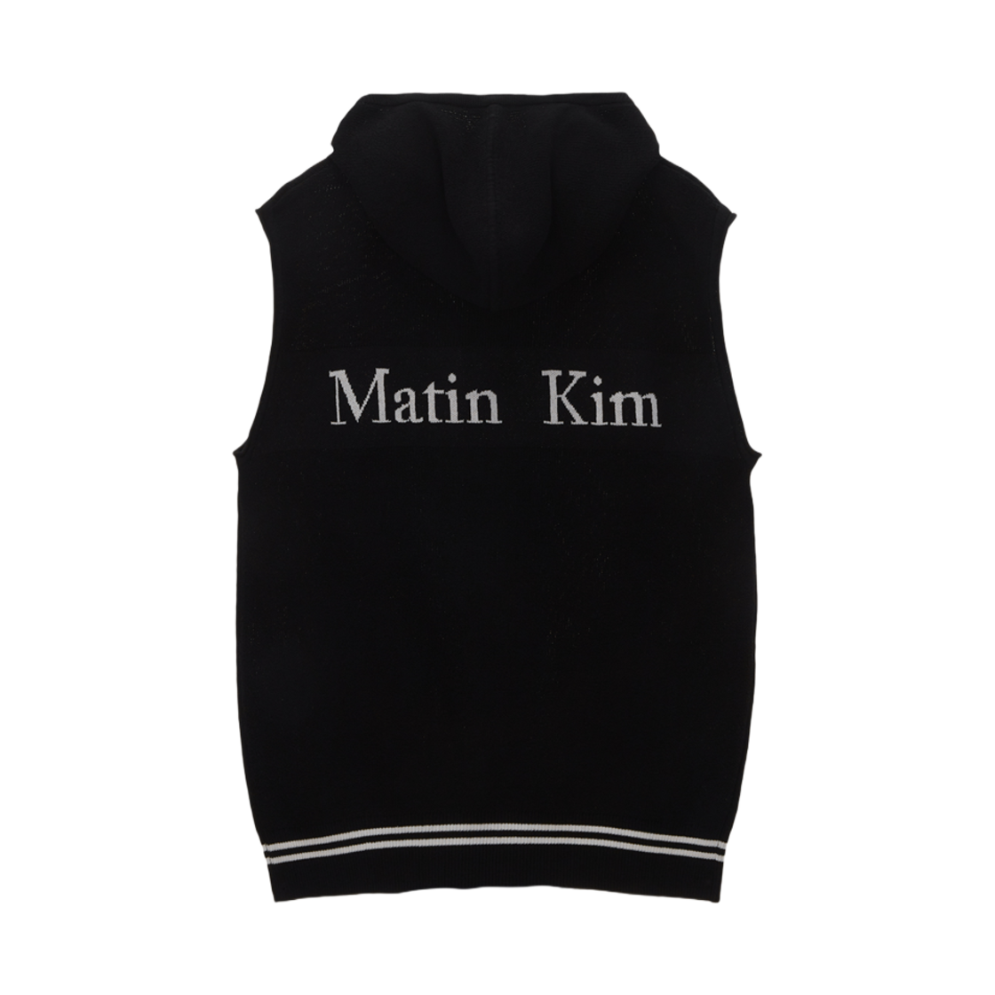 마뗑킴 후드 포인트 로고 니트 베스트 블랙