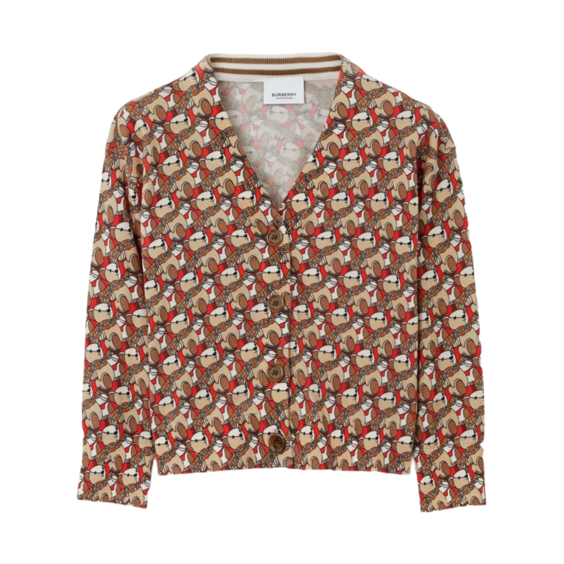 (키즈) 버버리 토마스 베어 프린트 코튼 가디건 스칼렛 오렌지((Kids) Burberry Thomas Bear Print Cotton Cardigan Scarlet Orange) - 1