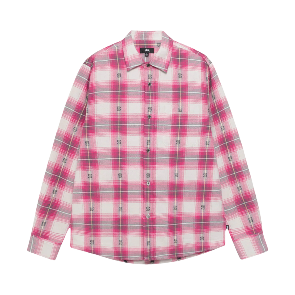 스투시 모티프 플레이드 셔츠 핑크