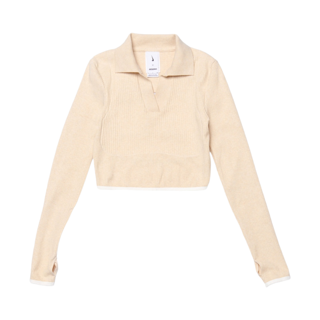 (W) 나이키 x 자크뮈스 롱슬리브 립드 폴로 펄 화이트 - 아시아((W) Nike x Jacquemus Long Sleeve Ribbed Polo Pearl White - Asia)