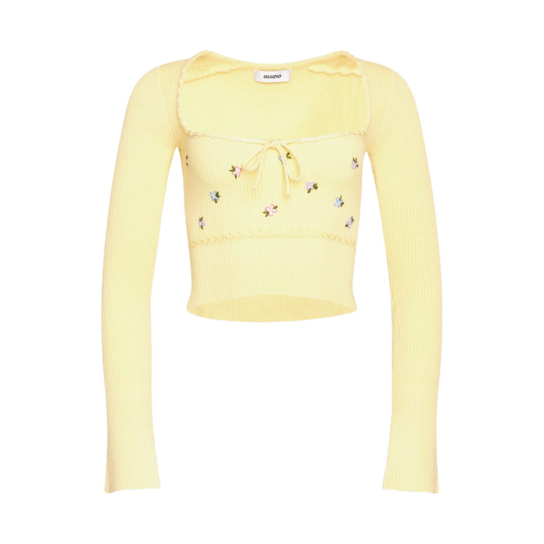 (W) 귀조 홈 스위트 홈 와플 스웨터 페일 옐로우((W) Guizio Home Sweet Home Waffle Sweater Pale Yellow)