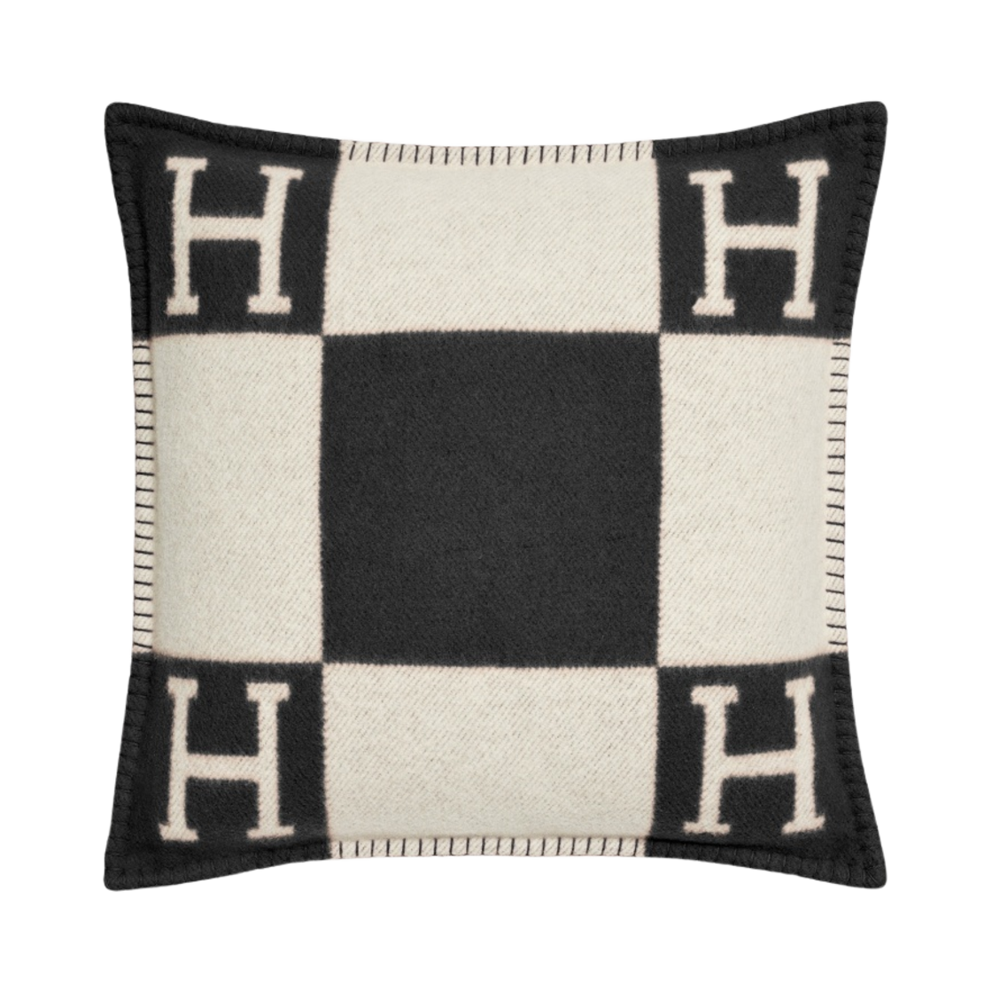 H102667M53 Hermes Avalon Small Pillow Merino Wool Cashmere Ecru Gris Fonce