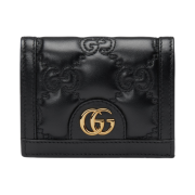 Gucci GG Matelasse Card Case Wallet Black Leather