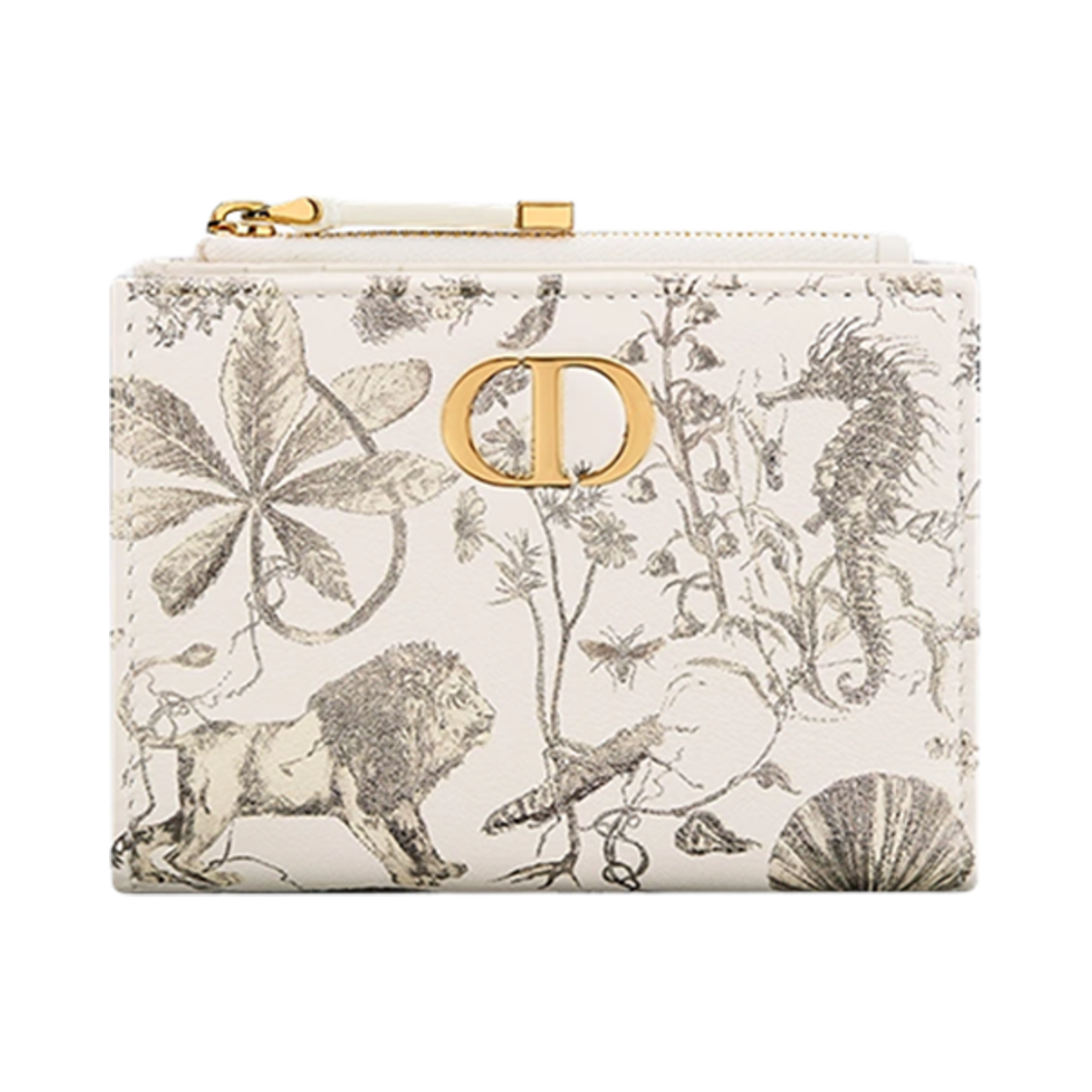 S5173UBXP-M01E Dior Caro Dahlia Wallet in Calfskin Printed with Dior Cabinet De Curiosites Motif Latte Gold