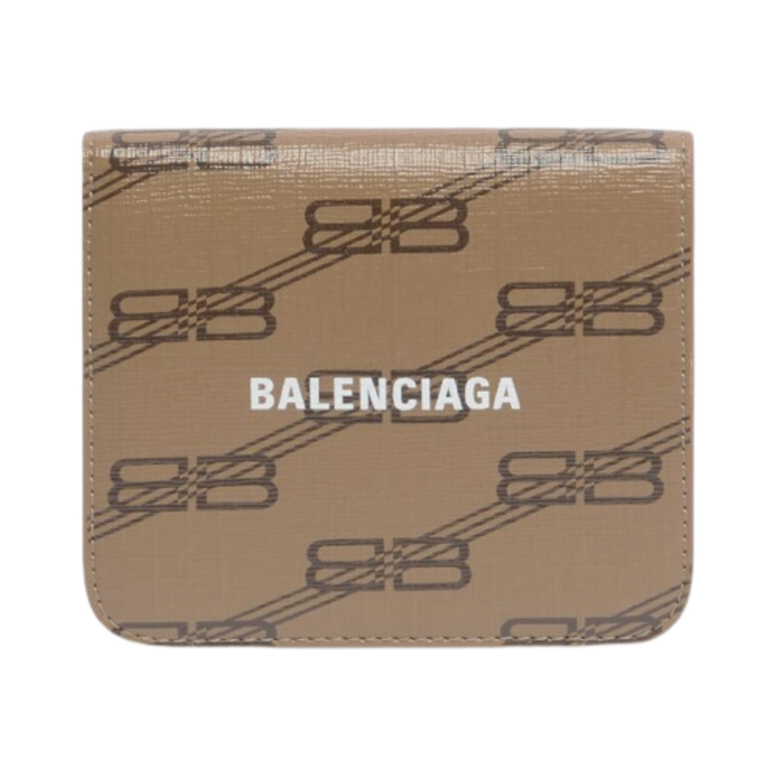 594216210DA2762 Balenciaga Signature Flap Coin and Card Holder BB Monogram Coated Canvas Beige