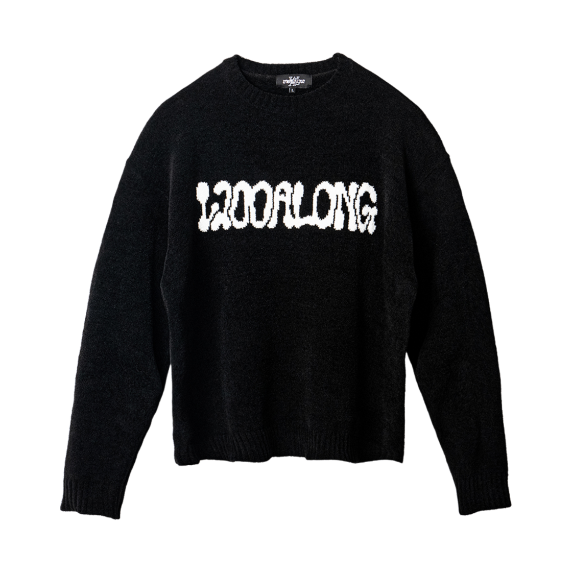 WL243KKT02UBLK MELLOW Intarsia Lettering Pullover Knit Black