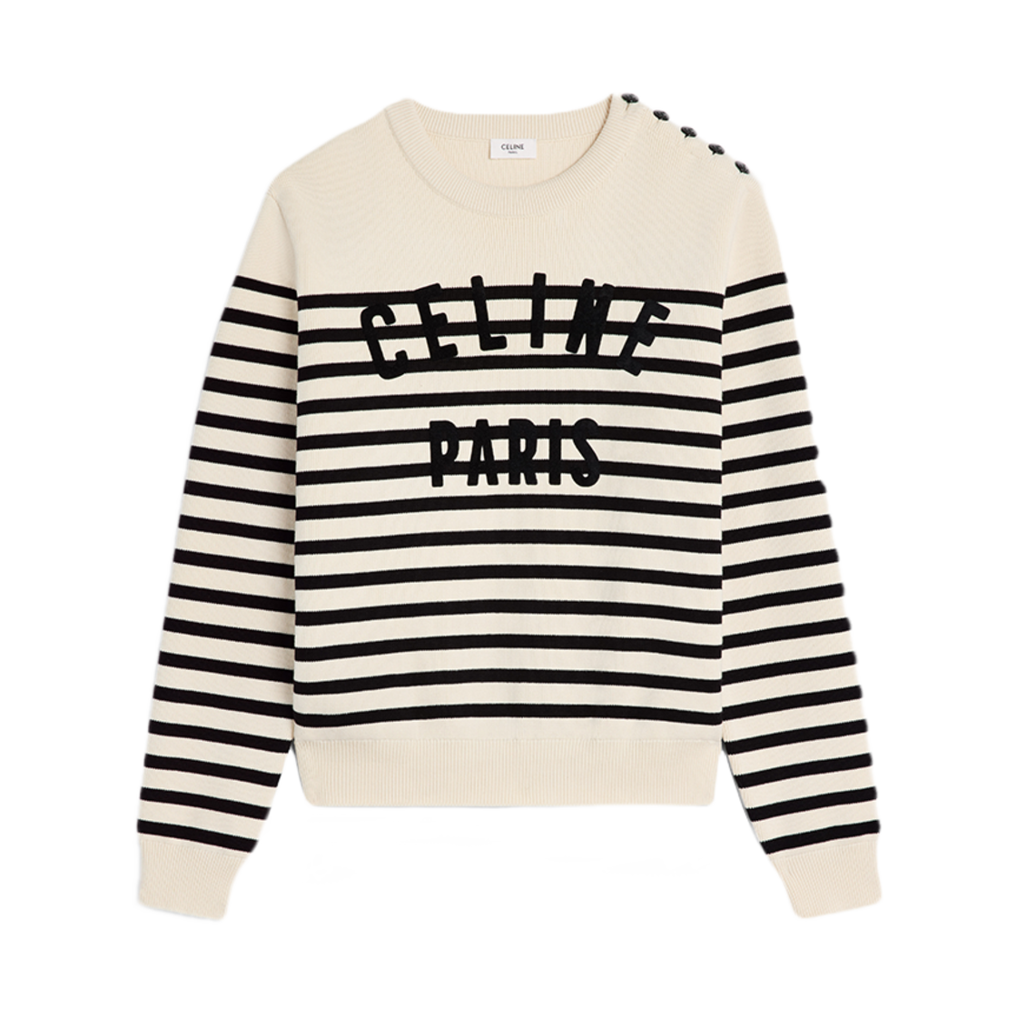 2ADDU012W-01OB Celine Crew Neck Mariniere Sweater in Cotton Off White Black