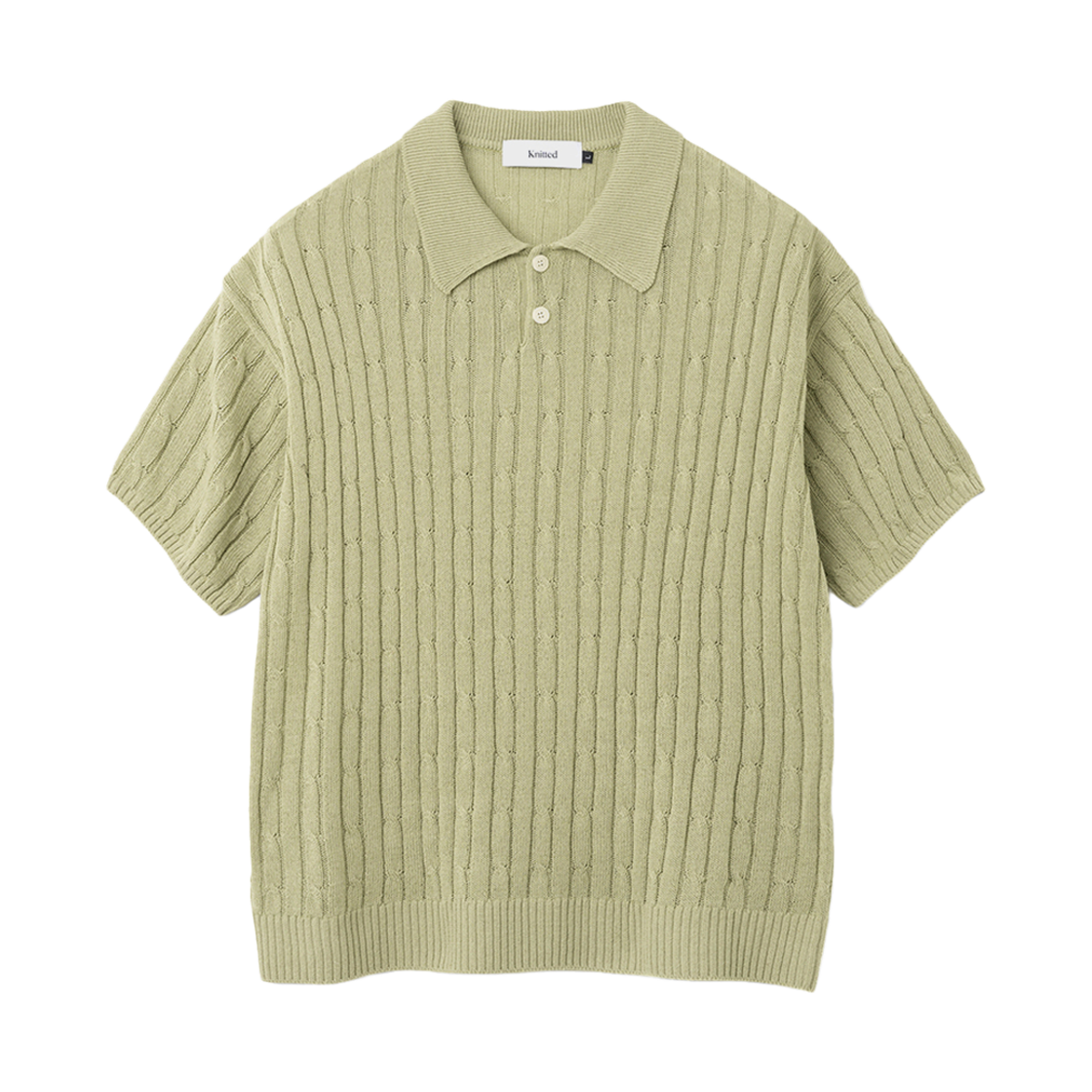니티드 린넨 케이블 카라 하프 니트 세이지 그린