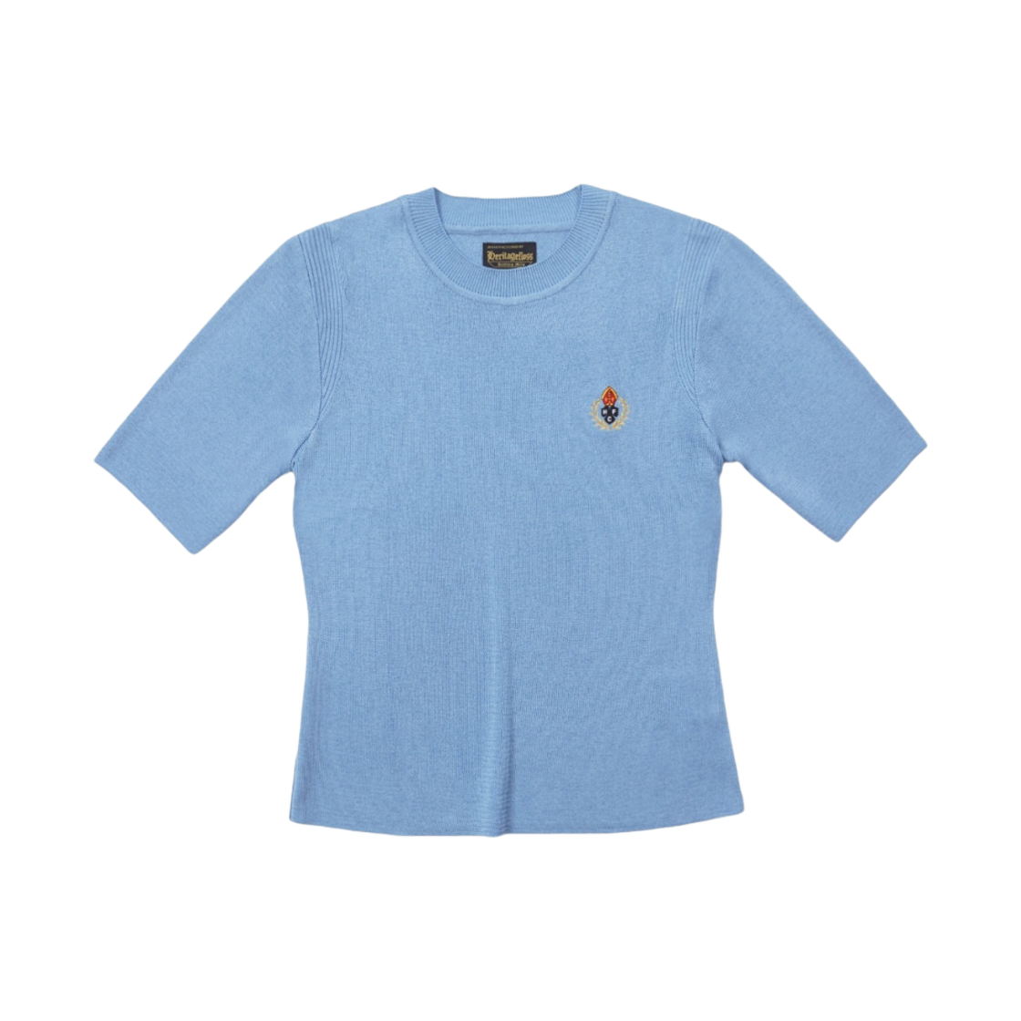 (W) 헤리티지 플로스 HFC 크레스트 풋볼 하프 슬리브 니트 스카이 블루((W) Heritage Floss HFC Crest Football Half Sleeve Knit Sky Blue)