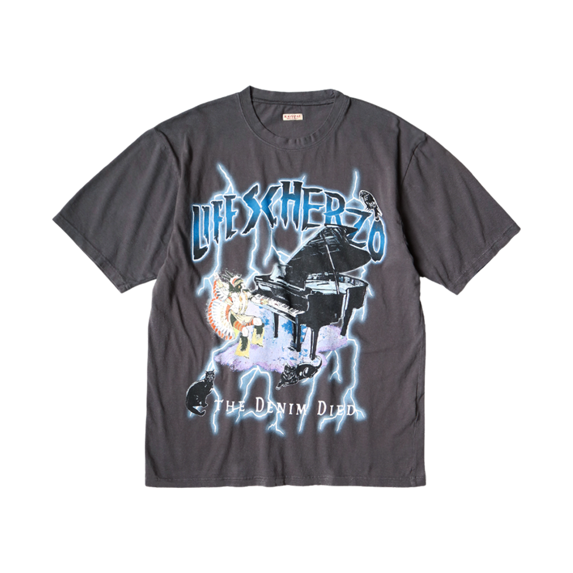 캐피탈 20 텐지쿠 라이트닝 피아노 Pt 크루 티셔츠 블랙 화이트(Kapital 20 Tenjiku Lightning Piano Pt Crew T-Shirt Black White)