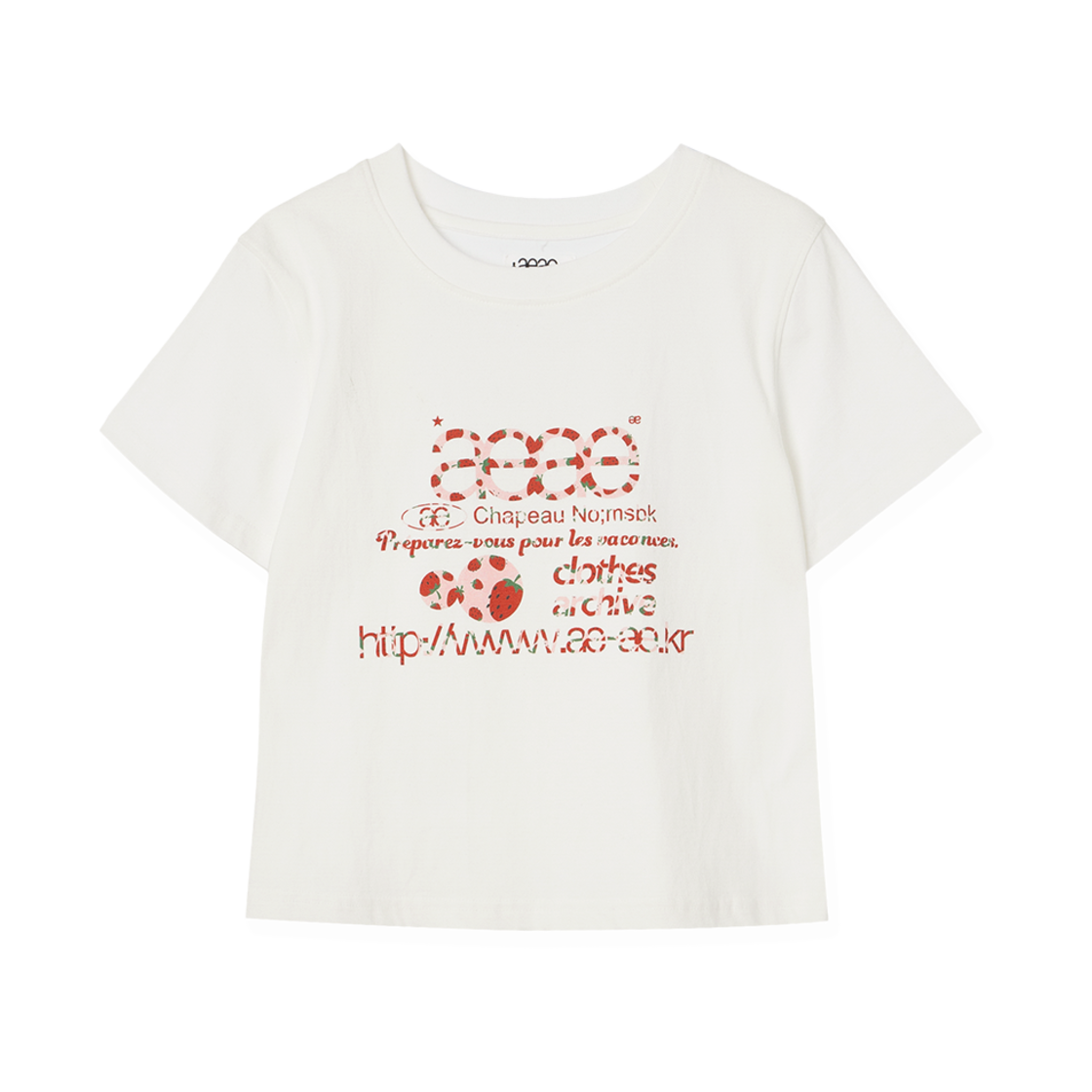 에이이에이이 웹 로고 크롭 티셔츠 스트로베리(AEAE Web Logo Crop T-Shirts Strawberry)