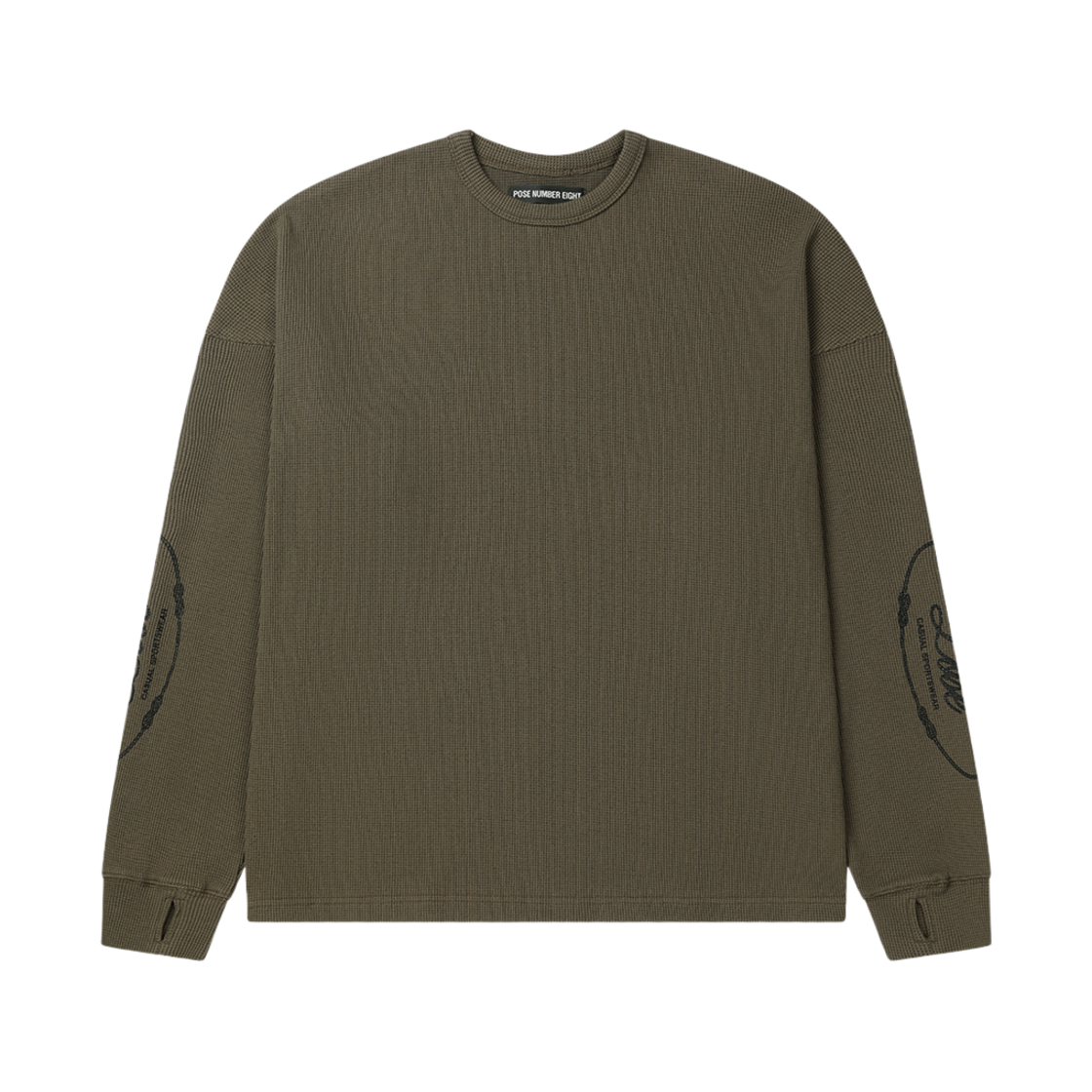 824204031 Pose Number Eight Symbol Waffle Long Sleeve Khaki