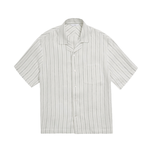 2502MSSWH(2) STU Back Raglan Stripe Linen Shirt White