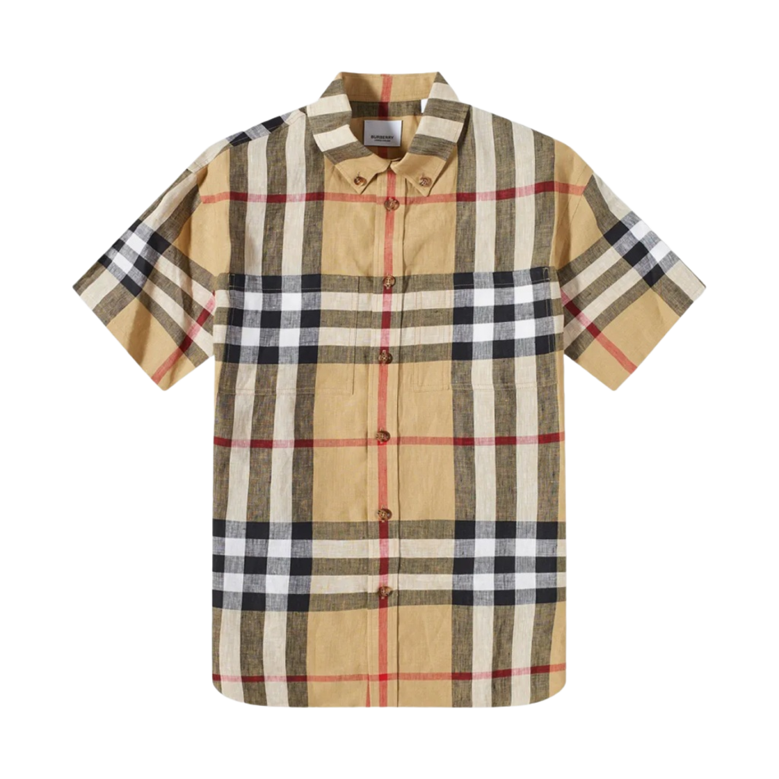 8051073 Burberry Short Sleeve Check Linen Oversized Shirt Archive Beige