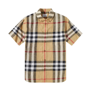 Burberry Short Sleeve Check Linen Oversized Shirt Archive Beige