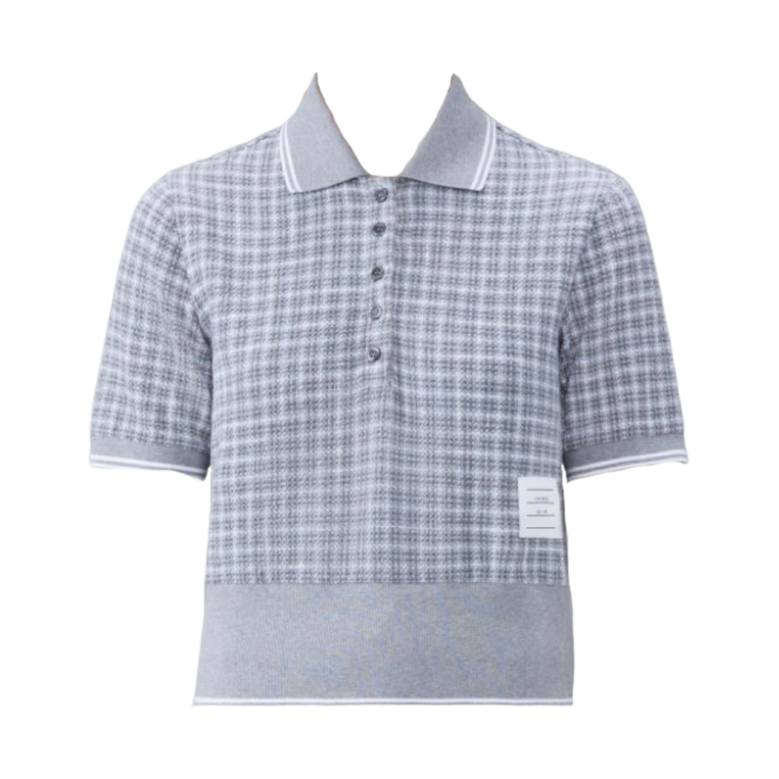 FJP088A-J0113-035 (W) Thom Browne Tweed Shrunken Short Sleeve Polo Medium Grey