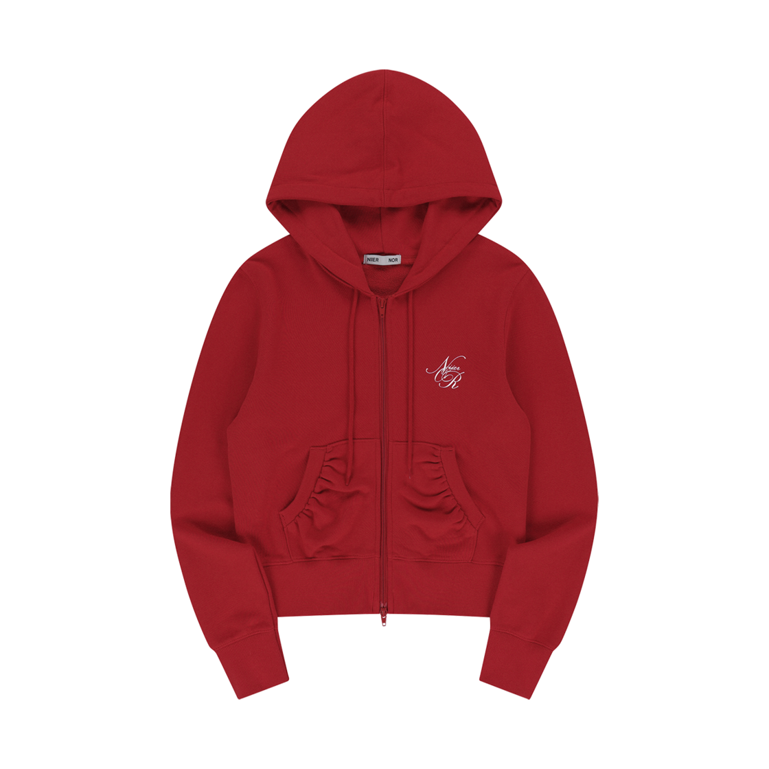 니어 노어 셔링 슬림 후드집업 레드(NIIER NOR Shirring Slim Hood Zip Up Red)