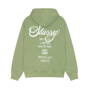 Stussy World Tour Zip Hoodie Moss 2023