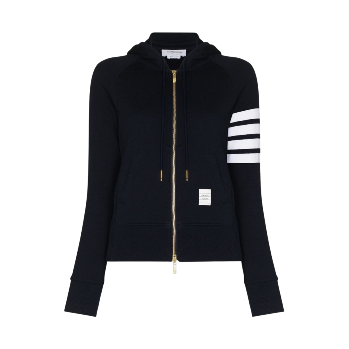 (W) 톰브라운 루프백 저지 니트 엔지니어드 사선 스트라이프 집업 후드 네이비((W) Thom Browne Loopback Jersey Knit Engineered 4-Bar Stripe Zip Up Hoodie Navy)