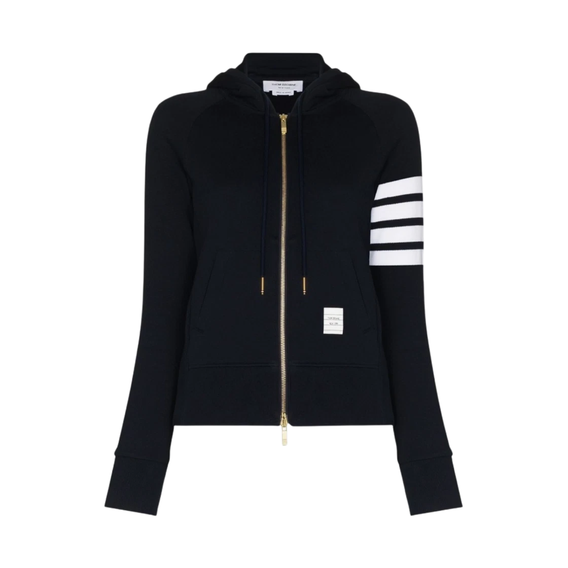 Thom Browne (W) Thom Browne Loopback Jersey Knit Engineered 4-Bar Stripe Zip Up Hoodie Navy · 36