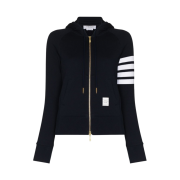(W) Thom Browne Loopback Jersey Knit Engineered 4-Bar Stripe Zip Up Hoodie Navy