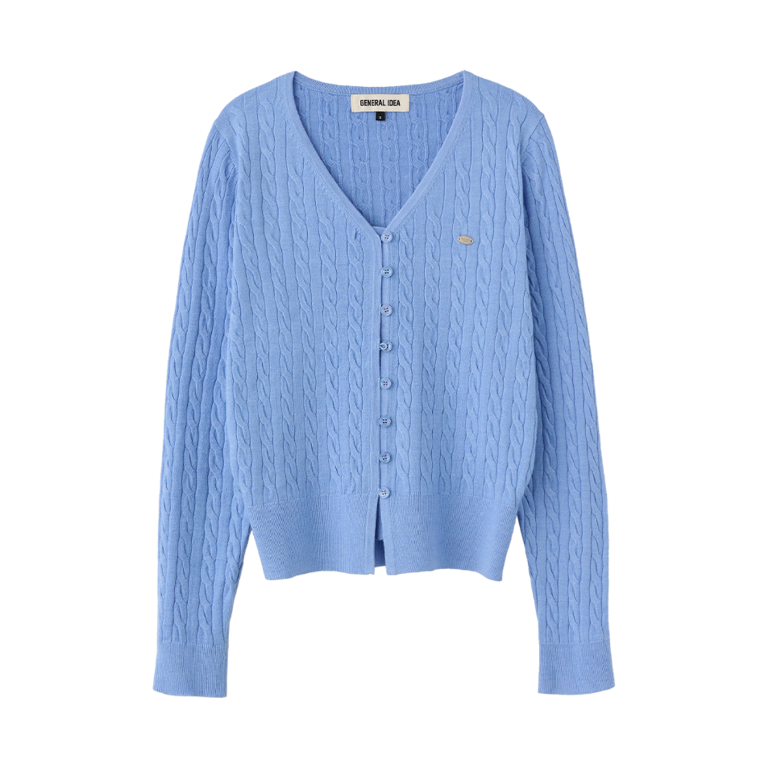 WBE1L04509BL General Idea Woman Signature V-Neck Cable Cardigan Blue
