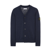 Stone Island 549B0 Logo Patch V-Neck Knit Cardigan Navy Blue - 23SS